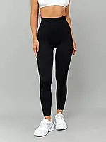 Жіночі лосіни рубчик на хутрі безшовні чорного кольору