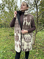 Жилет подовжений (жилетка, безрукавка) з натуральної овчини з візерунком «Олені» (60-68 р.)