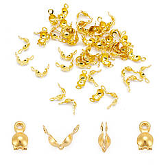 Калоти Латунні, Затискачі Кінцевіки, Золото, 7х4мм, Отвір 1мм, 50 шт