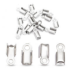 Концевики-Затискачі для Шнура, Нержавіюча Сталь, Сталь, 9x4.5x4мм, Отвір 2мм, 20 шт