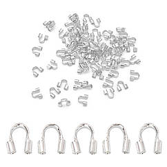 Затискачі Протектор для Дроту, Латунь, Срібло, 4.5x4x1мм, Отвір 0.5мм, близько 118шт/5г