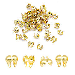 Калоти Нержавіюча Сталь Затискачі Кінцевіки, Позолота 18К, 6х4х3мм, Отвір 1мм, 50 шт