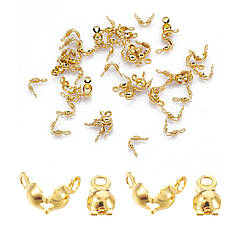 Калоти Нержавіюча Сталь, Затискачі Кінцевіки, Золото, 8х4мм, Отвір 1.2мм, 50 шт