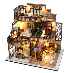 Конструктор Румбокс Дім з антикваріатом 23.5см×24см×17см з підсвічуванням дерев'яний будинок DIY набір для складання  Room box