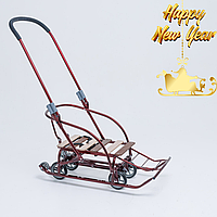 Санки-трансформер дитячі з колесами Мрія LUX 2026 колір: бордовий лак