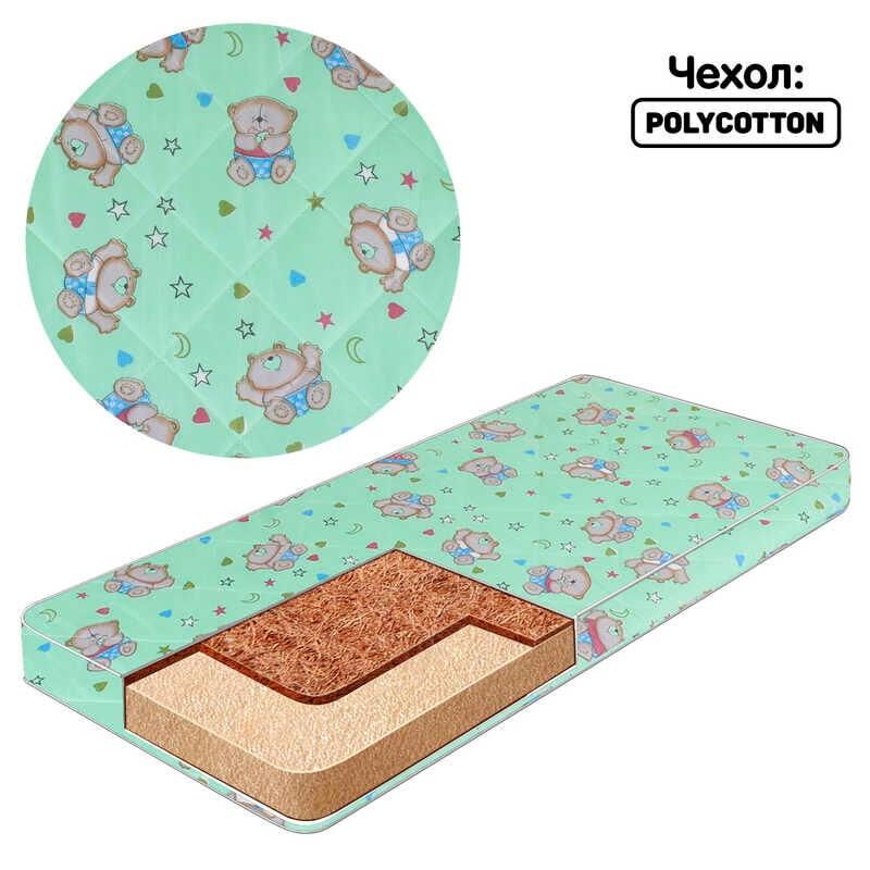 Матрац кокос - поролон - полікотон "Малютка2" Ведмедики в захваті " - колір зелений 11122231