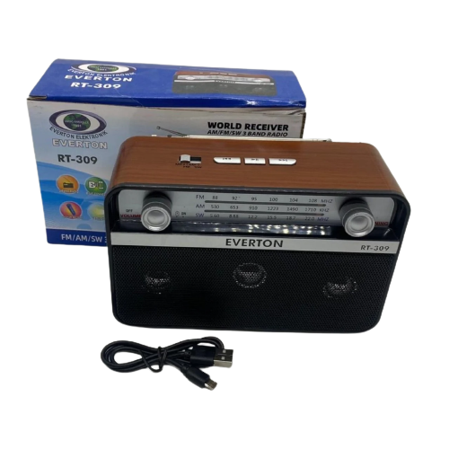 Портативний радіоприймач Everton RT-309 FM/AM/SW/Bluetooth/USB з ліхтариком (1756375714), фото 1