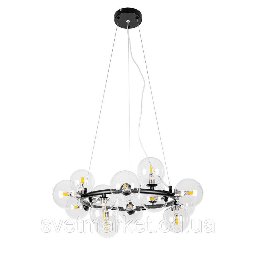 Підвісна люстра з прозорими плафонами 7841019-15 BK+CL, фото 1