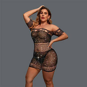 Сексуальна міні-сукня з короткими рукавами і стразами M-L-XL, фото 2