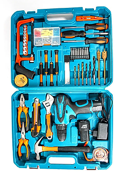 Набір дриль + шурупокрут 2 в 1 Makita DF330DWE 12 V 2 A/h Li-Ion + великий набір інструментів 45 шт (1934124125)