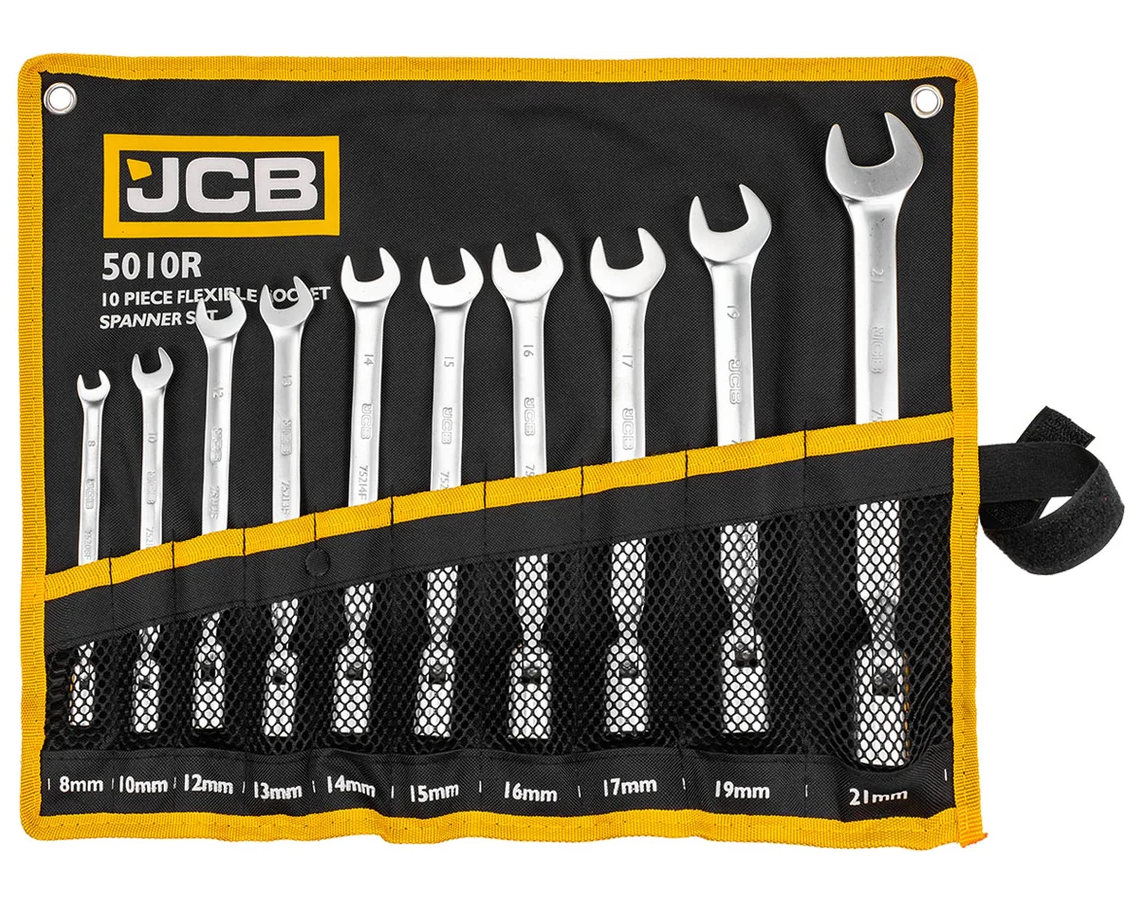 Набір рожково-шарнірних ключів 10 предметів в чохлі (8-21 мм) JCB Tools JCB-5010R, фото 1
