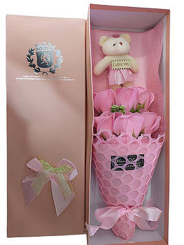 Подарунковий букет із троянд рожевий Ароматизоване мило OPT-TOP з іграшкою (2091116719)