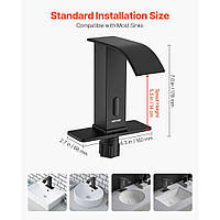 Безконтактний змішувач для раковини VEVOR (матовий чорний) для ванної кімнати, автоматичний змішувач для раковини з кришкою