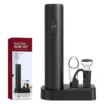 Набір для вина BAR 5в1 штопор на батарейках/аератор/пробка/ніж для фольги 5 пдметів Чорний (C051397)