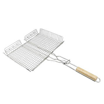 Решітка-гриль для мангала 36х28х6,5 см із дерев'яною ручкою A-PLUS 0762