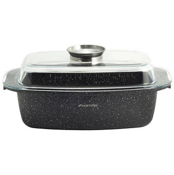 Гусятниця Kamille KM-4433 з литого алюмінію з антипригарним покриттям і скляною кришкою 32х10,5 см 5,5 л Чорний (12911)