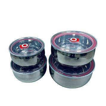 Набір мисок із неіржавкої сталі з кришками A-PLUS 4-30 14/16/18/20 см 4 шт Сталевий (23496)