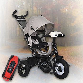 Триколісний велосипед дитячий з ігровою панеллю, пултом та козирком Turbo Trike MT 1006-12 Світло-сірий