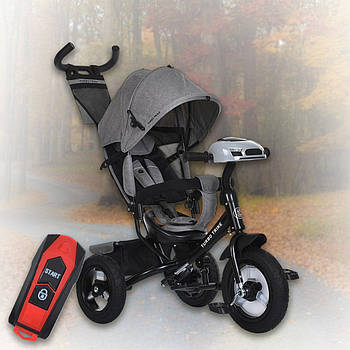 Триколісний дитячий велосипед з козирком та кошиком Turbo Trike MT 1006-8 Сірий