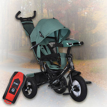 Дитячий триколісний велосипед з регулюванням спинки та капюшона Turbo Trike MT 1006-3 М'ятний