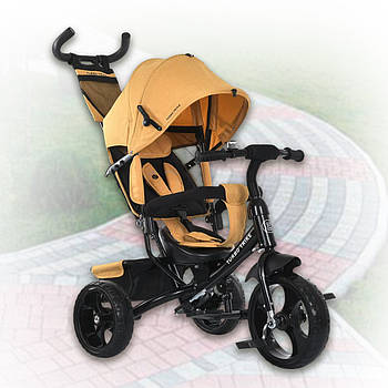 Триколісний дитячий велосипед з батьківською ручкою та багажним кошиком Turbo Trike MT 1005-10 Жовтий