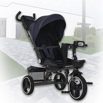 Дитячий триколісний велосипед з батьківською ручкою та фарою та USB Turbo Trike MT 1003-9 Темно-синій