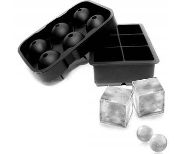Набір силіконових форм для льоду Ice Куб і Куля 6 комірок 2 шт Чорний (C051350-51355)