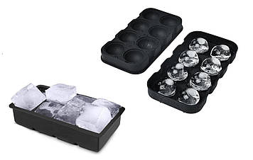 Набір силіконових форм для льоду Ice Куб і Куля 8 комірок 2 шт Чорний (C051352-51356)