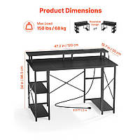 Комп'ютерний стіл VEVOR з розумним світлодіодним освітленням та розетками, робоча станція з підставкою для монітора та 2-рівневими
