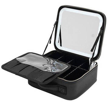 Косметичка-органайзер шкіряна з дзеркалом OPT-TOP LED 26х23х11 см Чорний (2104618584)