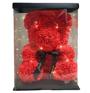 Ведмедик із троянд з підсвіткою No Brand Символ кохання 25 см Червоний (2104618448)