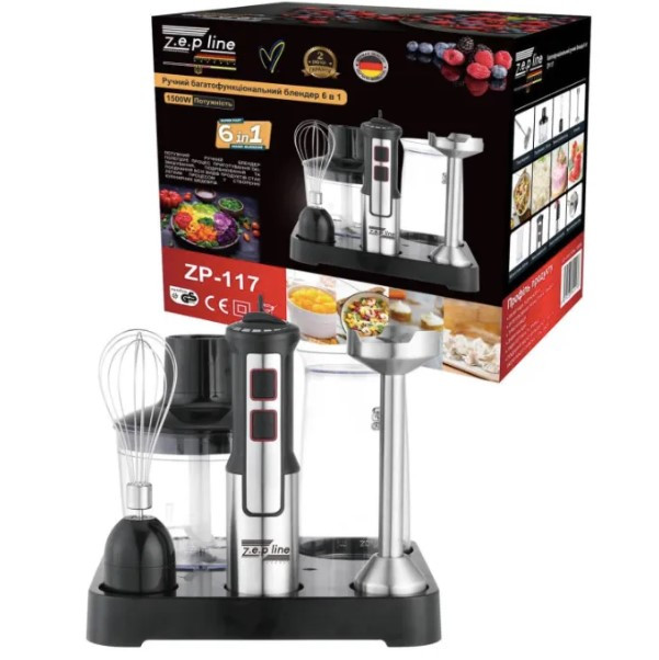 Блендер заглибний Zepline ZP-117 6в1 1500 Вт Чорний 2104618470, фото 1