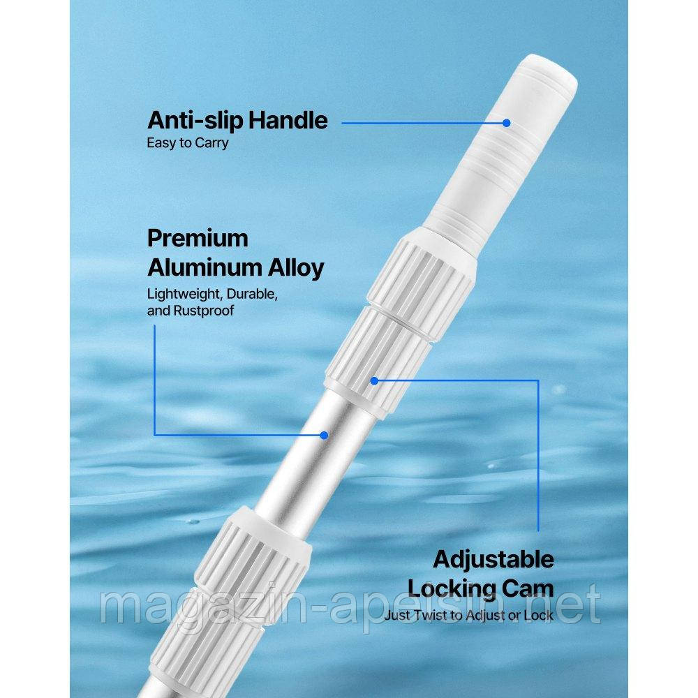 Штанга для басейну VEVOR (1-4,6 м), телескопічні штанги для чищення басейнів, професійна регульована телескопічна штанга з 2