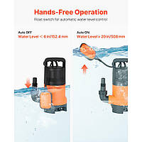 Занурювальний насос VEVOR 650 Вт, 15000 л/год, PP-GF20 для брудної води, стічних вод та чистої води з автоматичним поплавковим