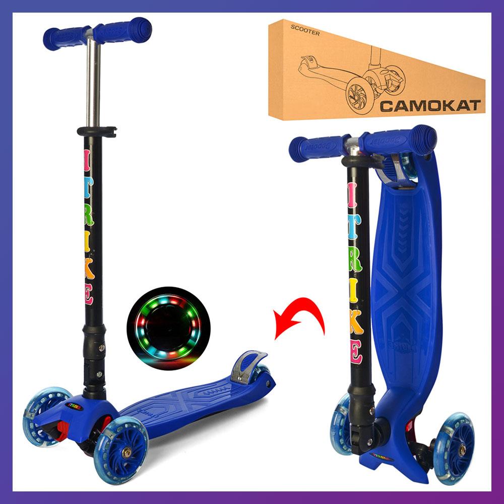 Дитячий міський самокат триколісний iTrike MAXI JR 3-003-1-DBL з підсвіткою колеса Синій, фото 1