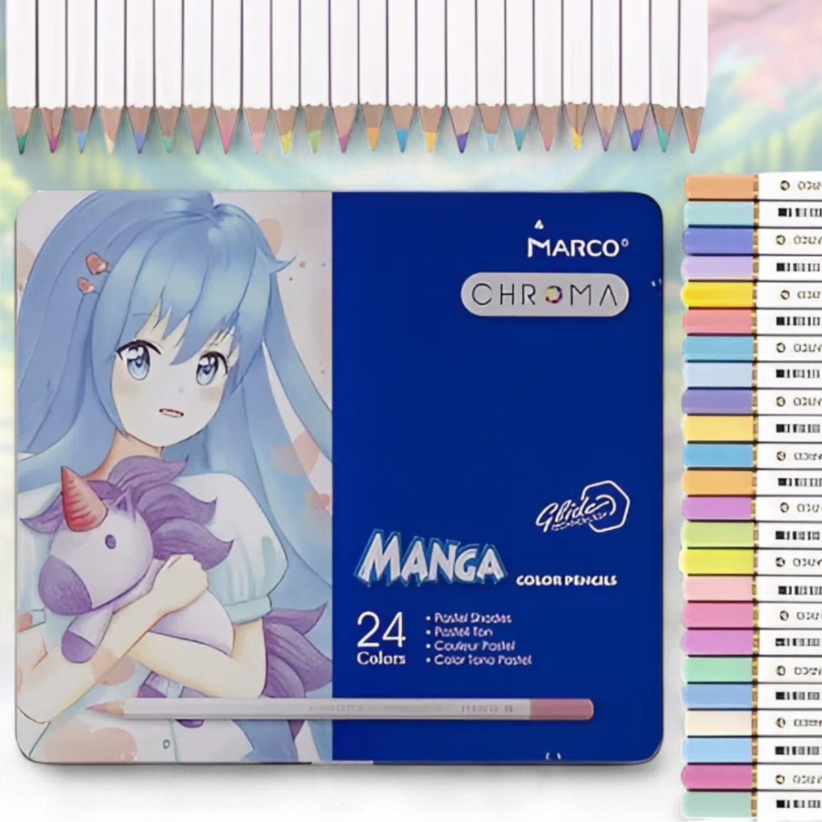 Набір пастельних олівців 24 кольори в металевому пеналі 8550/24TN Chroma Manga MARCO Упаковка 24 шт., фото 1