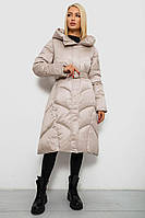 Жіноча Зимова Куртка Бежева Однотонна На Кнопках З Капюшоном Довгі Рукава Shopingo