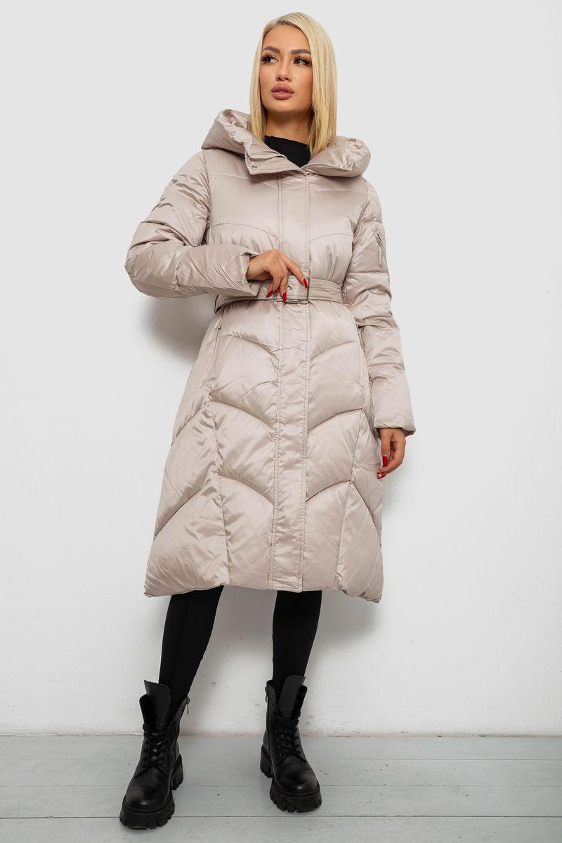Жіноча Зимова Куртка Бежева Однотонна На Кнопках З Капюшоном Довгі Рукава Shopingo - фото 1 - id-p2781391664