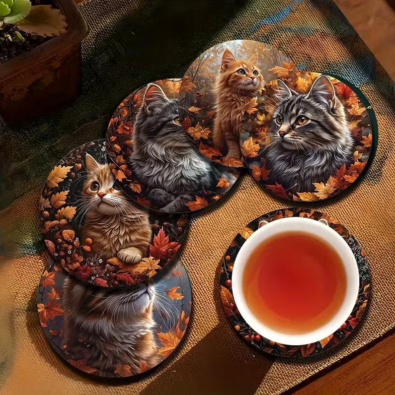 Набір підставок під чашку Котики 10 см х 4шт, фото 1