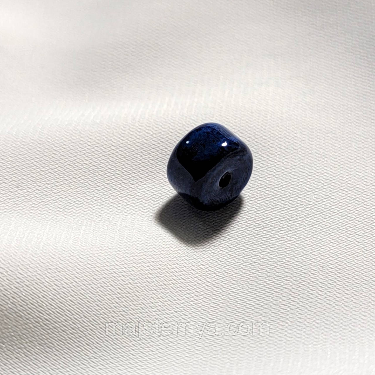 Керамічна намистина синя, 9мм*6мм. Косівська кераміка намистини ручної роботи., фото 1