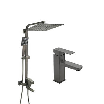 Набір душова система та змішувач на умивальник із нержавіючої сталі Venta NKS008-1 графіт