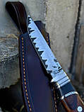 Ніж ручної роботи із ламінованого дамаска «Сокіл #5» зі шкіряними піхвами, 64 HRC., фото 2