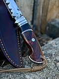Ніж ручної роботи із ламінованого дамаска «Сокіл #5» зі шкіряними піхвами, 64 HRC., фото 3
