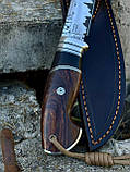 Ніж ручної роботи із ламінованого дамаска «Сокіл #5» зі шкіряними піхвами, 64 HRC., фото 6
