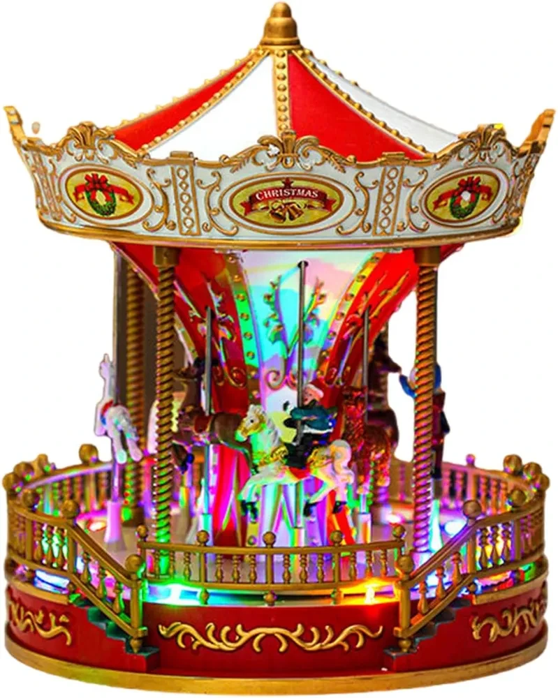 Новорічна різдвяна музична обертова карусель з підсвічуванням USB+батарейки N0338, фото 1