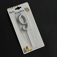 Свічка в торт 9, срібло