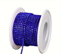 (1м) Стразовий ланцюг SS6 (2мм) сапфір в синій оправі