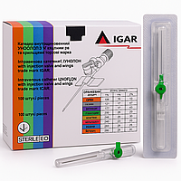 Катетер внутрішньовенний IGAR Унофлон з ін'єкційним портом та крильцями 18G