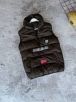 Чоловічий жилет Napapijri. Люксовий, утеплений холлофайбером, коричневий, вишивка логотипа,