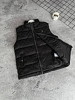 Чоловічий жилет Louis Vuitton Premium Quality. Люксовий, утеплений холлофайбером, чорний, вишивка логотипа,